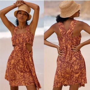 Anthropologie Piper Bandeau Cutout Mini Dress XL Brown Floral